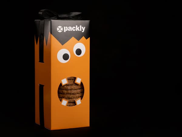 Halloween-themed box: tuck-end box with cutouts