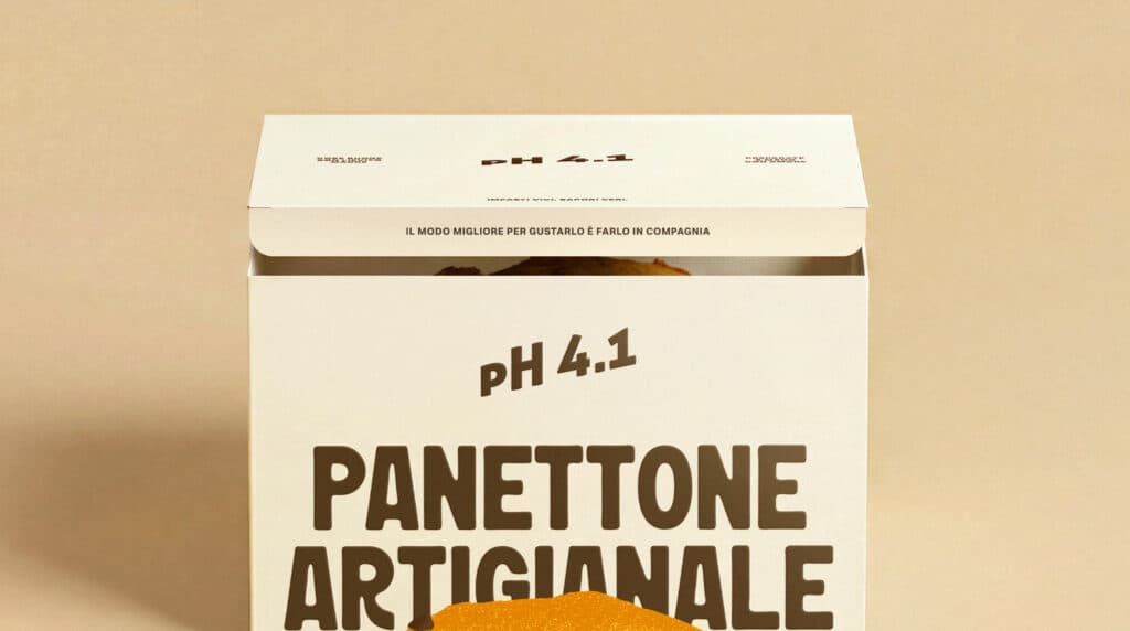 Close-up of the artisan panettone box