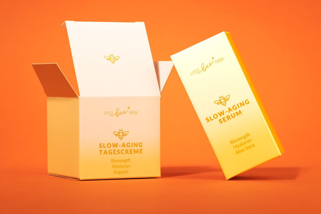 Little Bee Fresh cardboard boxes for Slow-Aging face cream and serum with natural ingredients