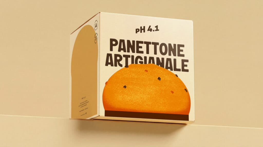 Artisan panettone box resting on a surface